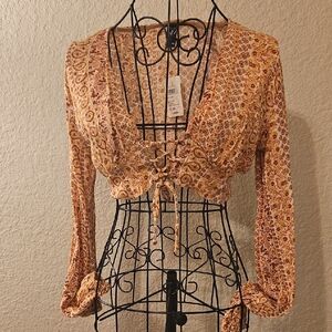 Windsor Paisley Lace-Up Crop Blouse